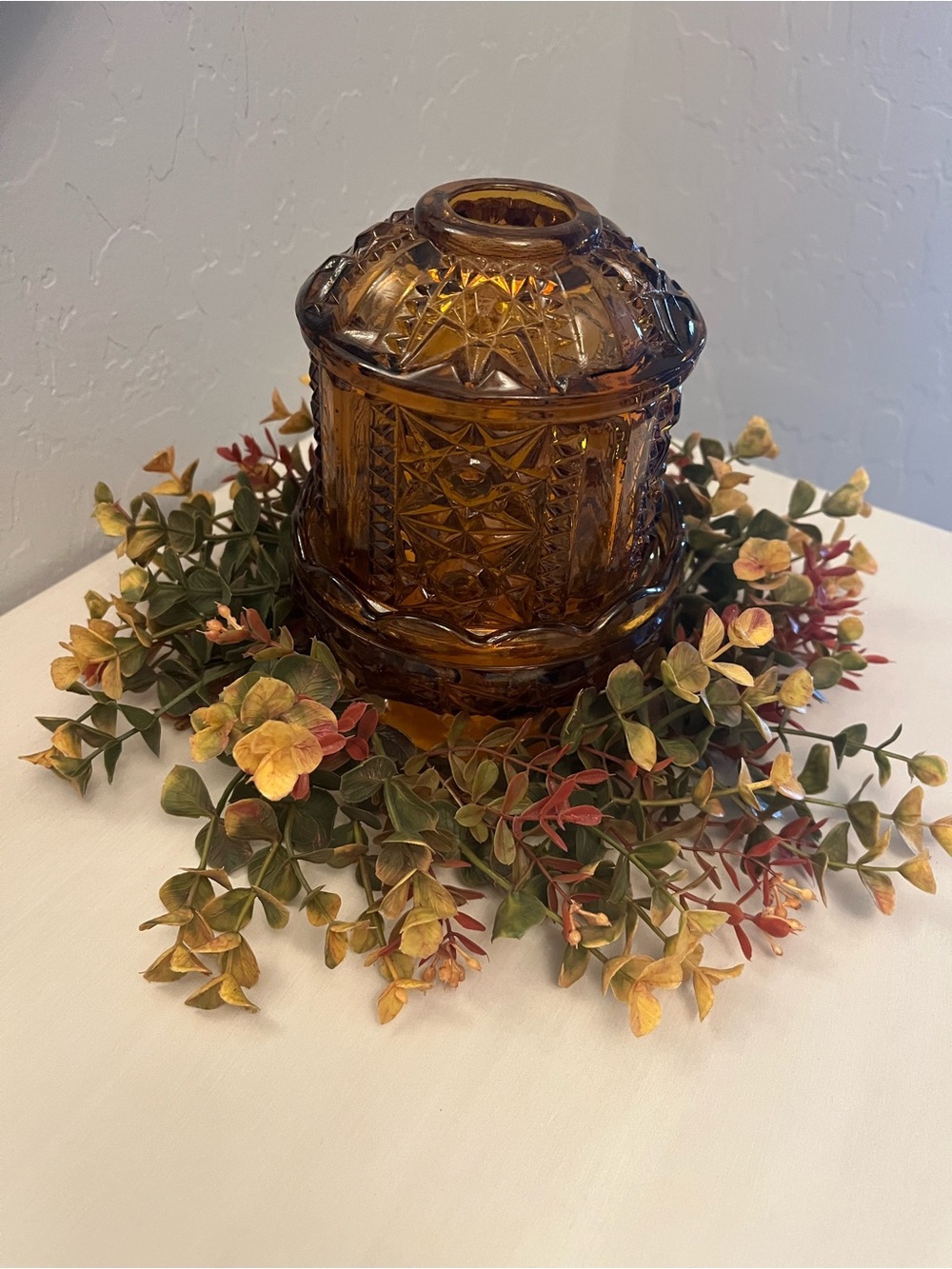 Vintage Amber Fairy Lamp Candle Holder. Includes Flower Ring.